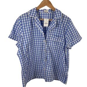 NWT J.Crew Gingham Pajama Top Women's L Blue White Cotton Button-Down Shirt Only